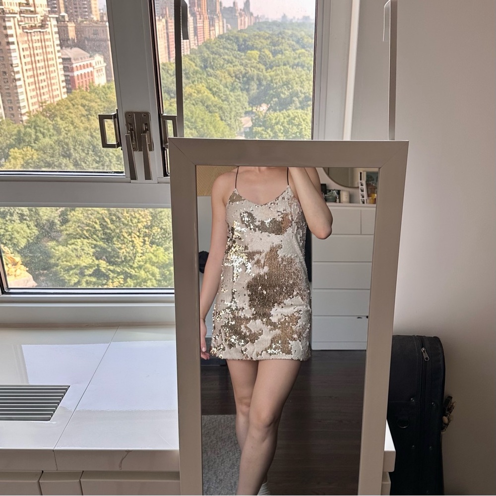 Gold and cream sequin mini dress